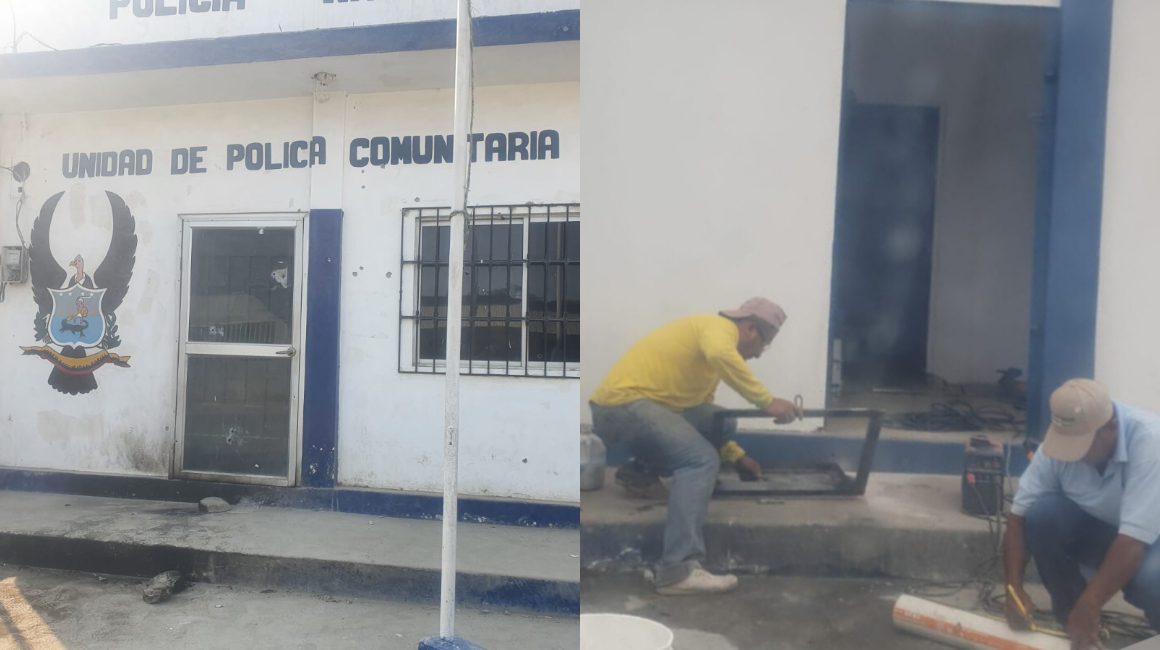 Fachada de la UPC del sector Oramas González, de Durán, luego del ataque y posterior intervención.