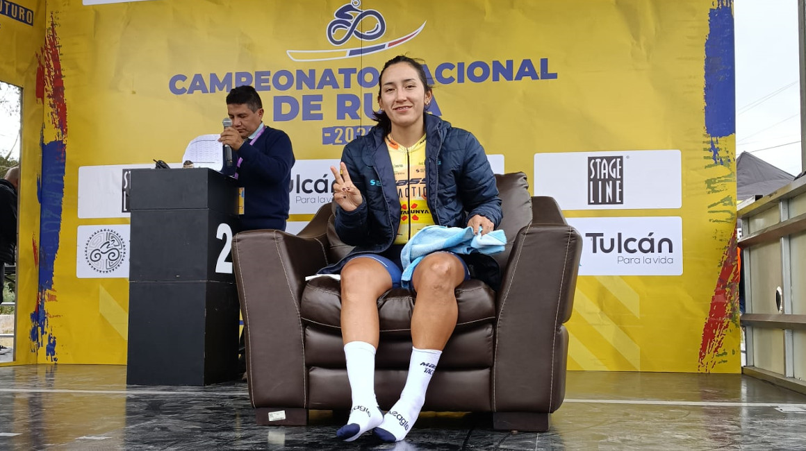 Miryam Núñez, después de su victoria en la contrarreloj individual en el Campeonato Nacional de ciclismo, el 11 de febrero de 2023.