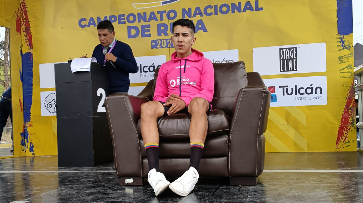 Nixon Rosero, del Team Banco Guayaquil, después de su participación en la contrarreloj en el Campeonato Nacional de ciclismo, el 11 de febrero de 2023.