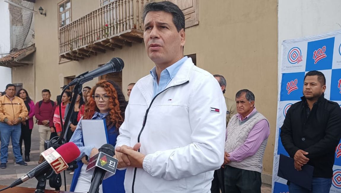 Pedro Palacios, alcalde de Cuenca, en una rueda de prensa el 13 de febrero de 2023.