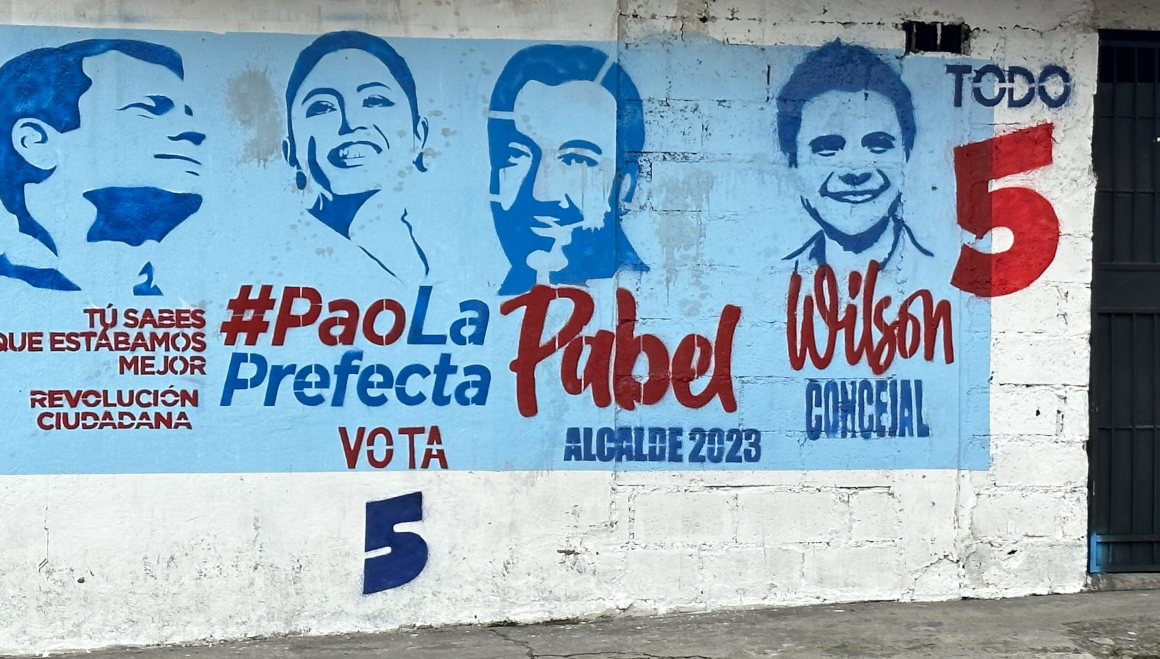 Cerca del redondel de la Villaflora hay pinturas de partidos políticos. 