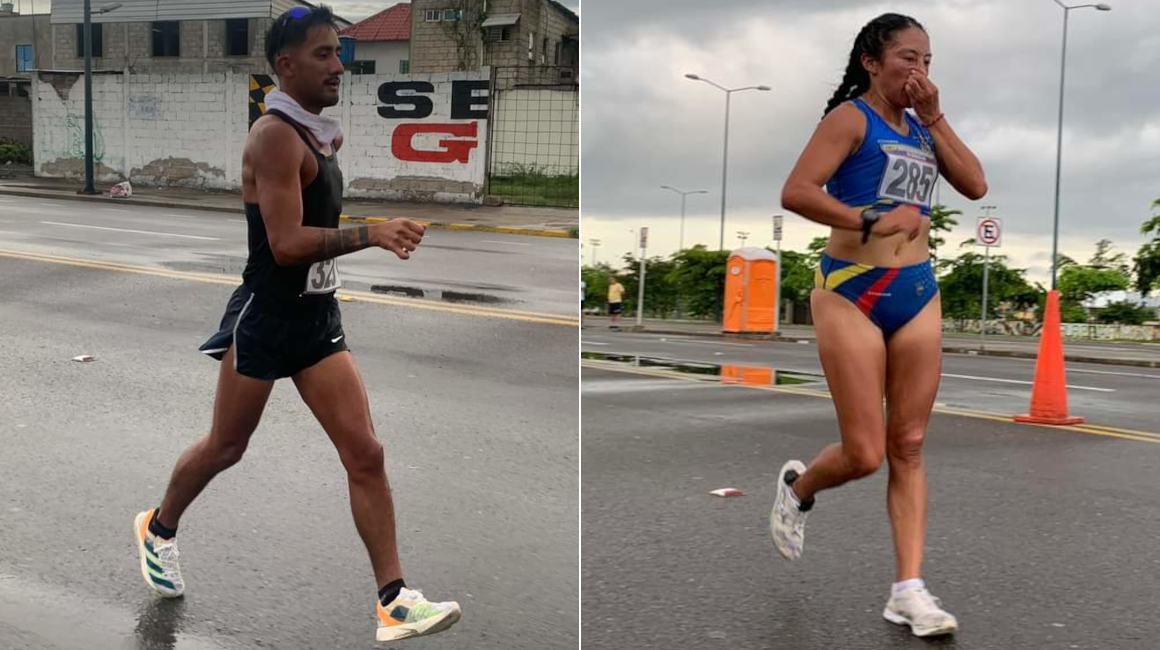 Daniel Pintado y Johanna León, campeones nacionales en los 35 kilómetros marcha, el 25 de febrero de 2023.