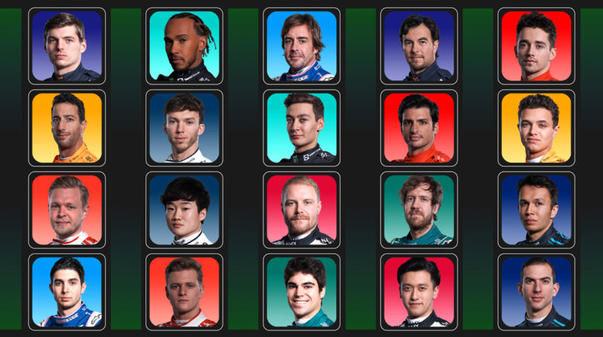 Fotografías de los 20 pilotos que disputarán la temporada 2023 de la Fórmula 1.