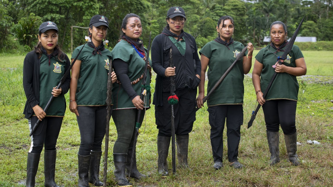 Las mujeres de la guardia indígena de Cofanes Sinangoe, en agosto de 2022.
