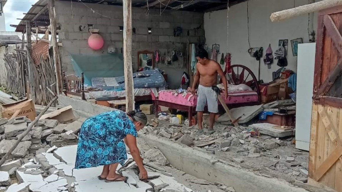 En Campo Alegre, en la isla Puná, 12 viviendas resultaron con destrozos en estructuras tras el sismo del 18 de marzo.