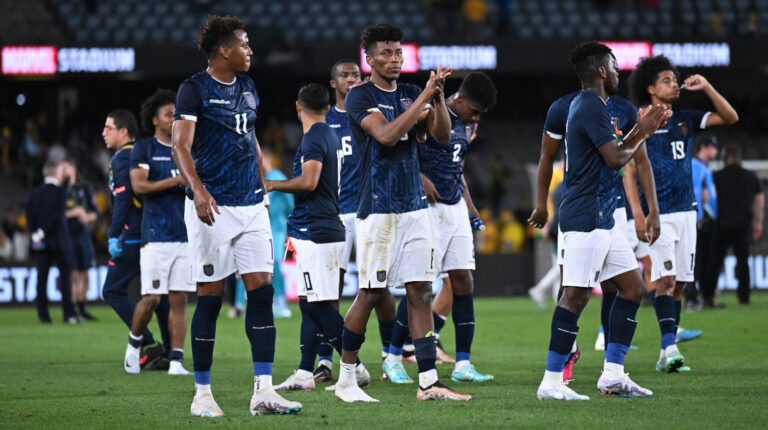 Los jugadores de Ecuador luego de la victoria ante Australia, en el amistoso del martes 28 de marzo de 2023.