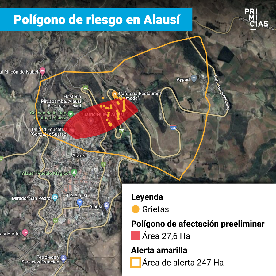 En el polígono de riesgo de Alausí se identificaron 163 viviendas. Todas deben ser reubicadas. 