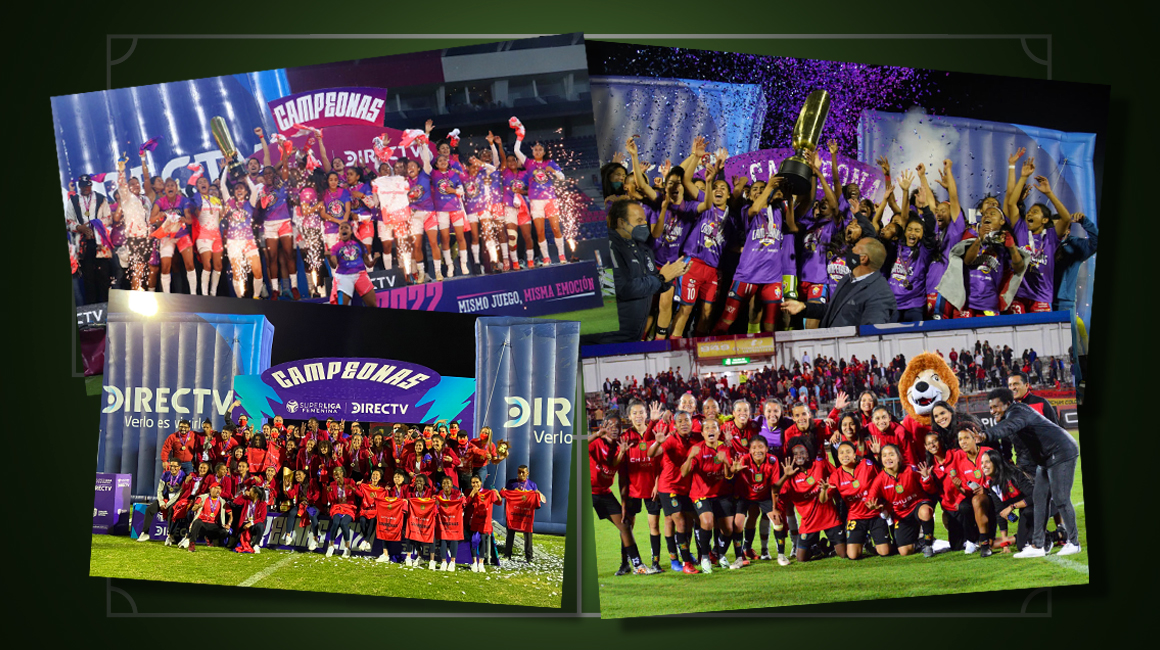 Collage de los equipos campeones de la Superliga femenina de Ecuador.