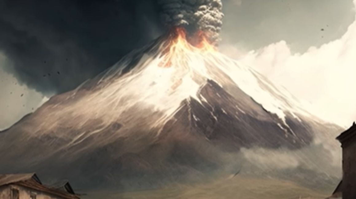 Imagen de la erupción del volcán Cotopaxi, en 1877, recreada con inteligencia artificial.