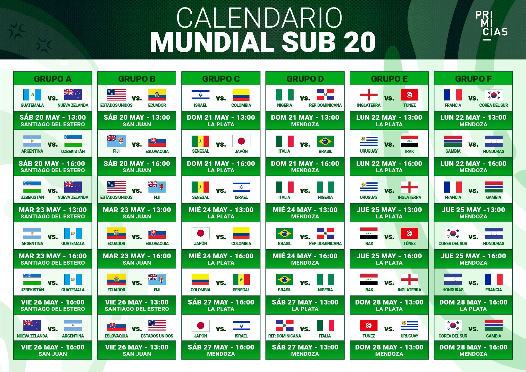 Descargue el calendario del Mundial Sub 20 de Argentina 2025