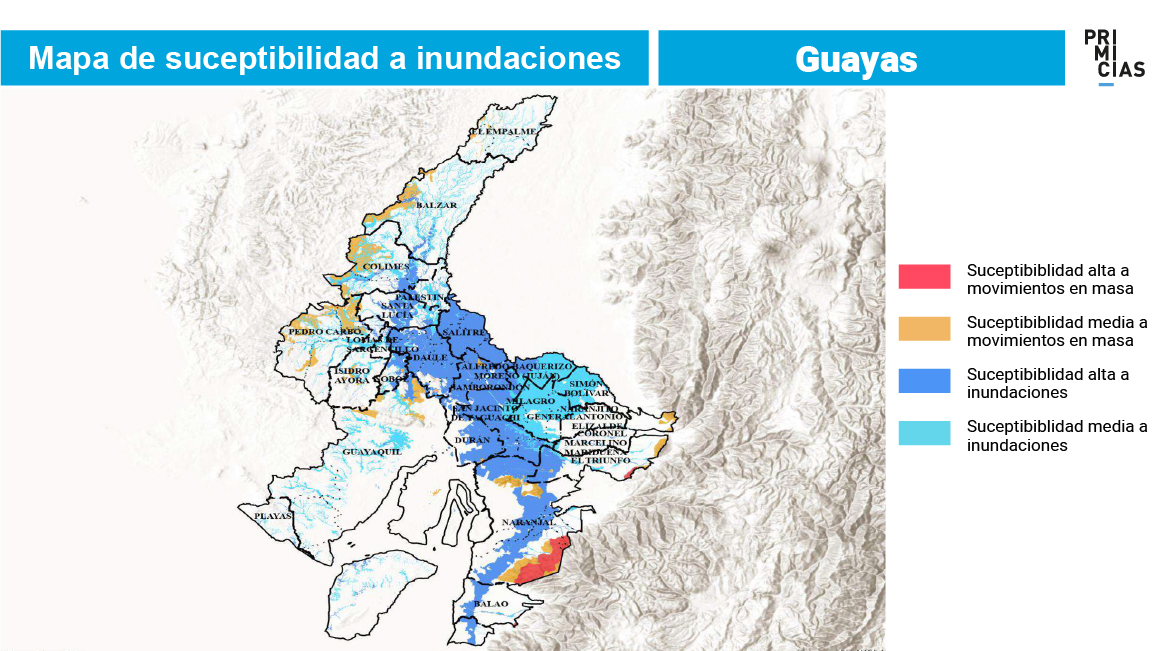Mapa de susceptibilidad a inundaciones, provincia de Guayas.