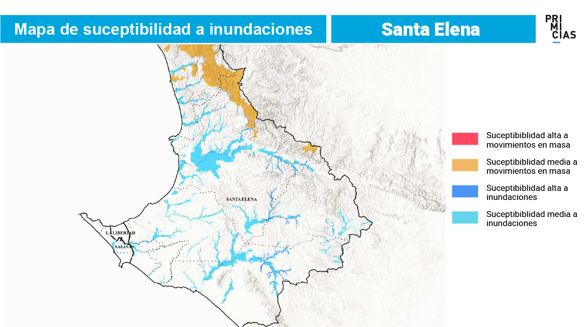 Mapa de susceptibilidad a inundaciones, provincia de Santa Elena.