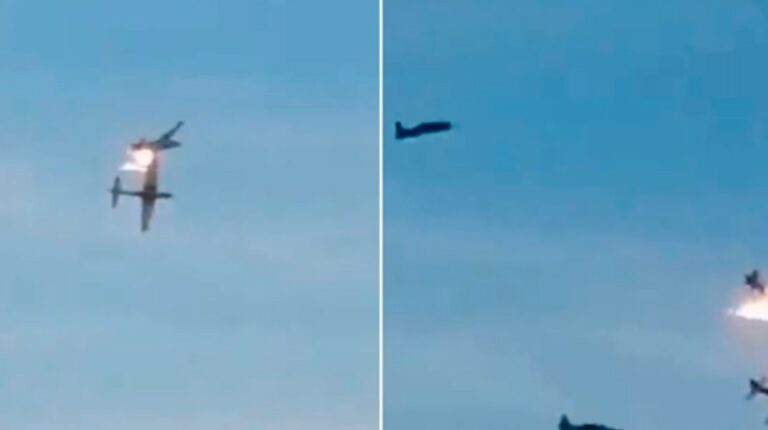 Dos imágenes del choque de los aviones de la Fuerza Aérea de Colombia.