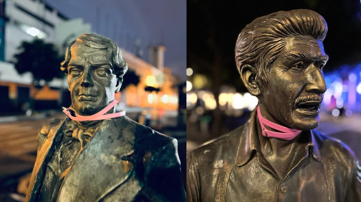 Monumentos de Guayaquil con un collar rosa, como parte de la campaña contra el impuesto rosa, que impulsa la Universidad Casa Grande.