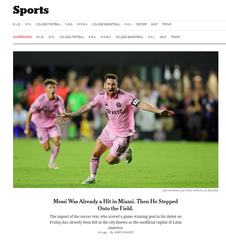 NY Times sobre el debut de Messi en el Inter Miami. 