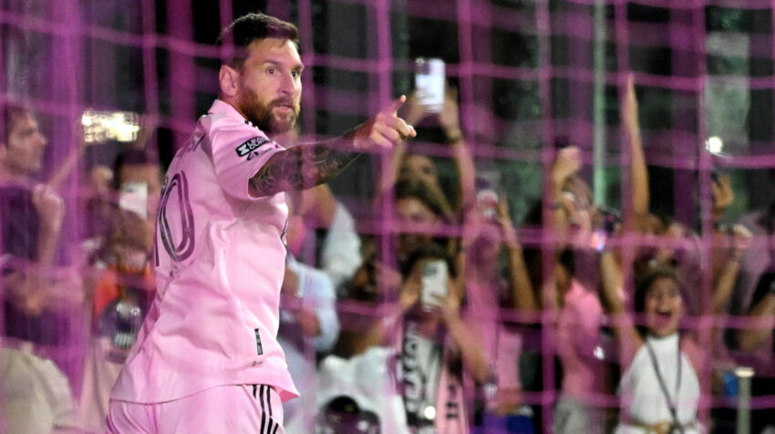 Lionel Messi celebra su gol ante el Orlando City, el 2 de agosto de 2023.