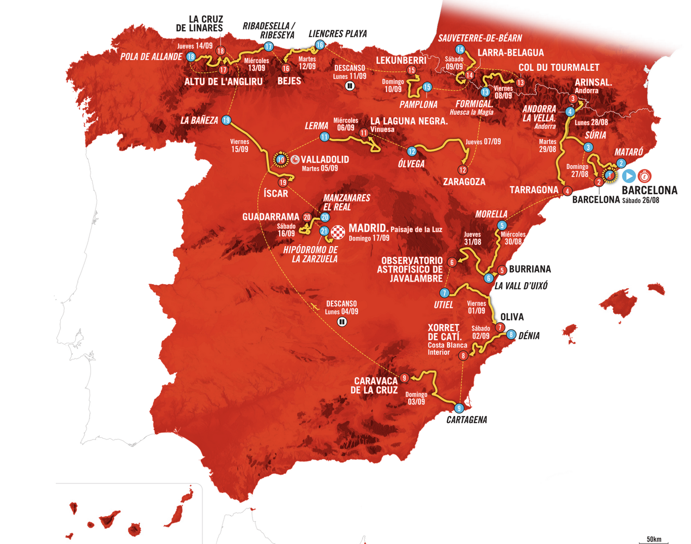 Mapa de la Vuelta a España 2023.