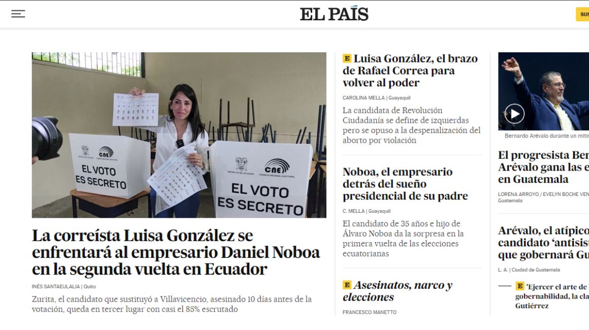 Las noticias de las elecciones presidenciales 2023 de Ecuador en El País, el 21 de agosto de 2023.