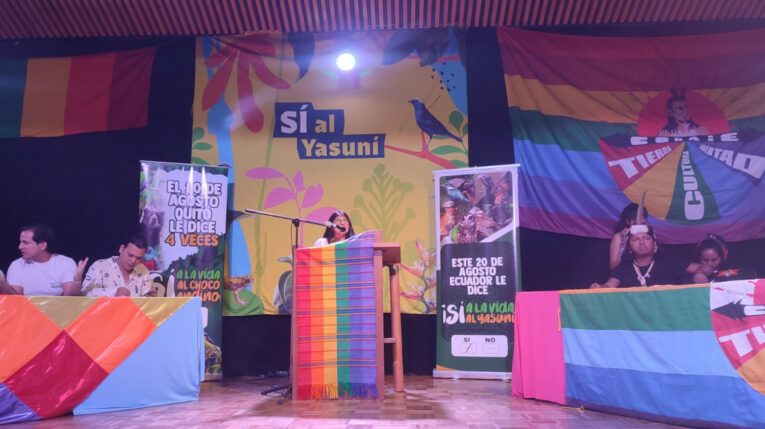 Activistas de Yasunidos en un evento en Quito, el 21 de agosto de 2023.