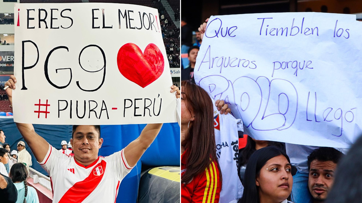 Hinchas de Liga sostienen pancartas en apoyo a Paolo Guerrero.