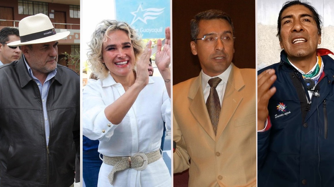 Freddy Ehlers, Cynthia Viteri, Gilmar Gutiérrez y Yaku Pérez, candidatos presidenciales en diversas épocas.