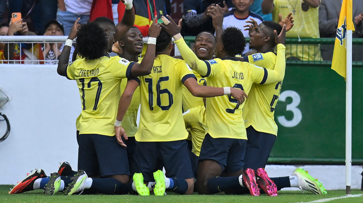 Los jugadores de Ecuador celebran ante Uruguay, el 12 de septiembre de 2023.