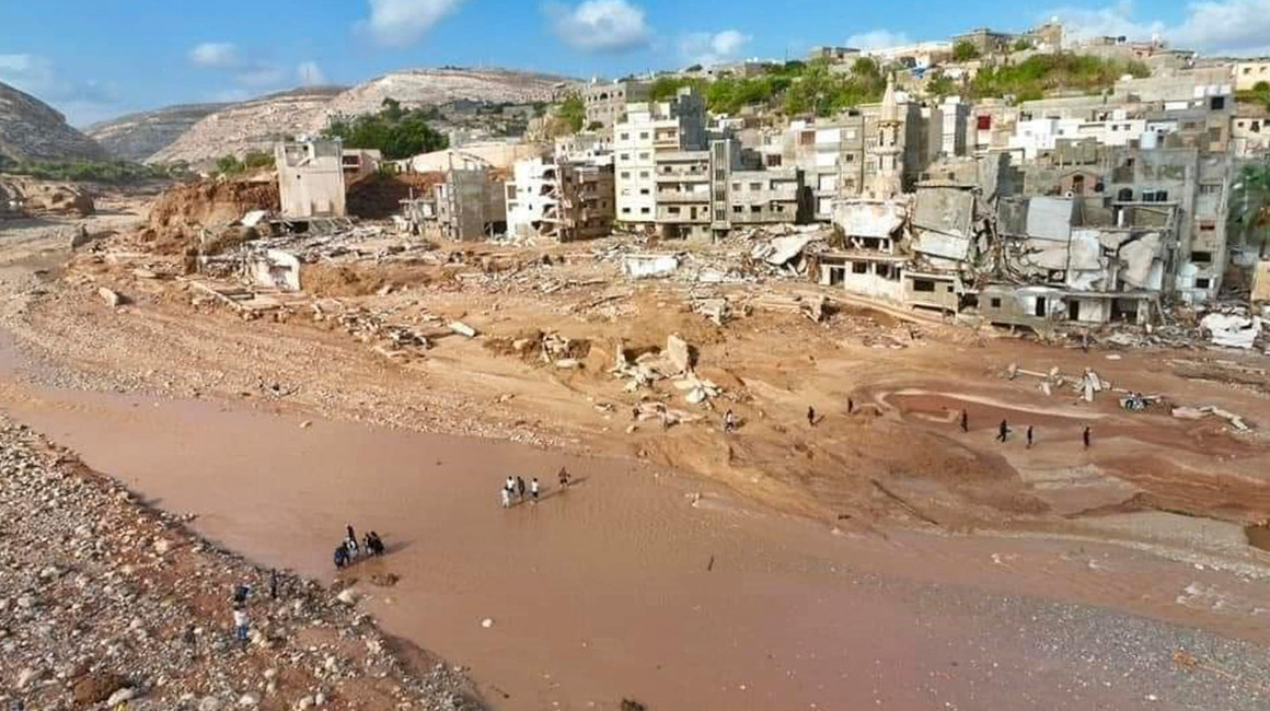 Vista aérea de la ciudad de Derna, en Libia, arrasada por el agua, el 13 de septiembre de 2023.