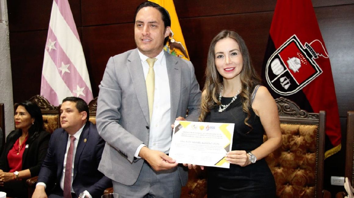 Maribel Barreno, vocal de la Judicatura, en una conferencia en la Universidad de Guayaquil el 15 de septiembre de 2023.