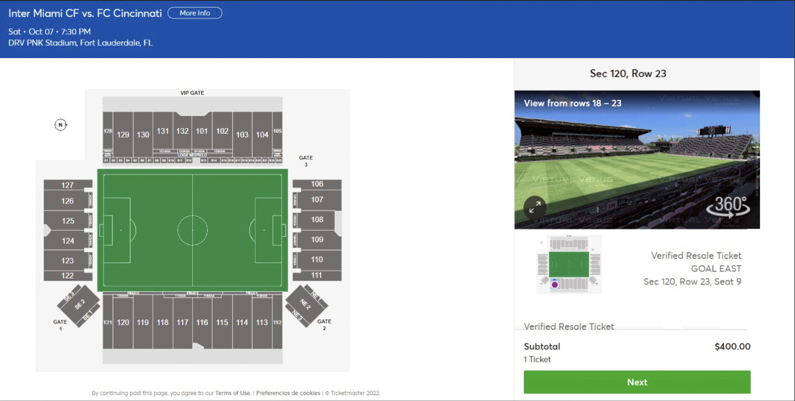 Ticketmaster entrada Messi Inter opción 2