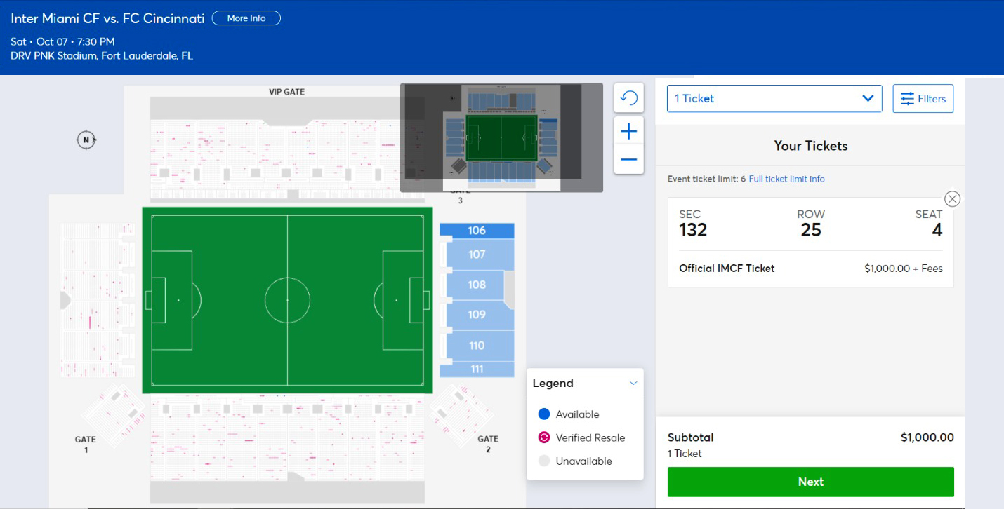 Ticketmaster entrada Messi Inter opción 3