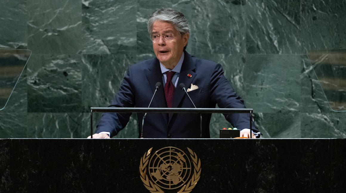 El presidente Guillermo Lasso, en su intervención ante la asamblea general de la ONU, el 20 de septiembre de 2023.