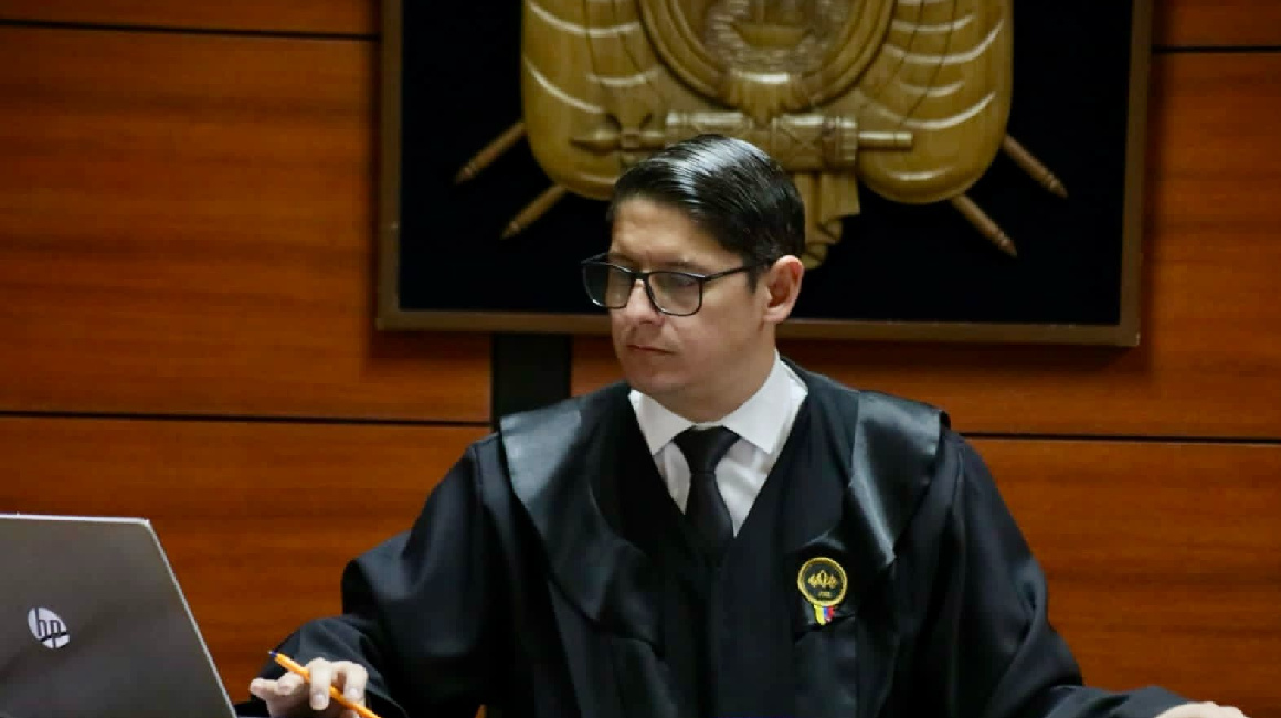 Walter Macías, juez de la Corte Nacional de Justicia, en la audiencia del caso vocales el 27 de septiembre de 2023.