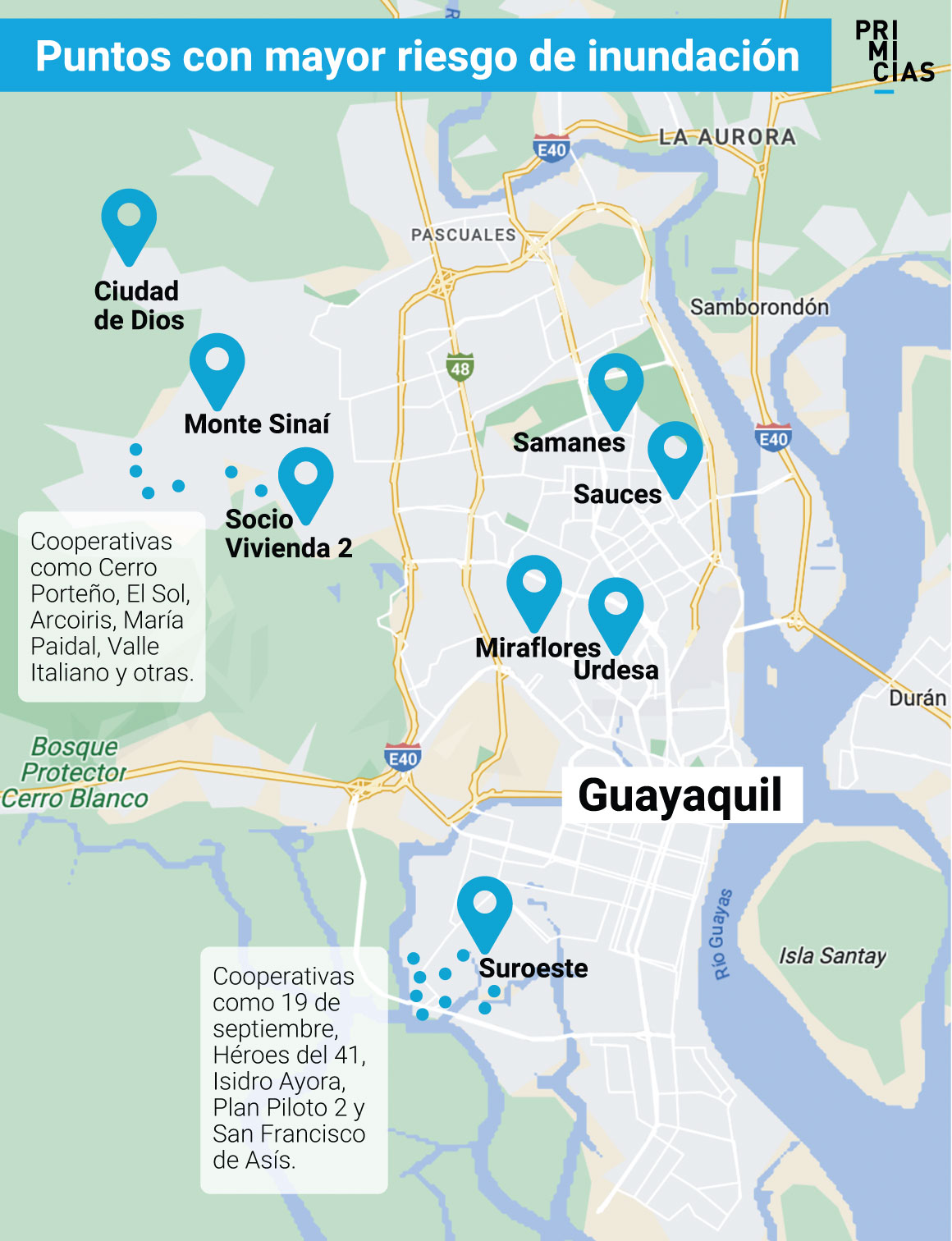 Sectores vulnerables a inundaciones Guayaquil