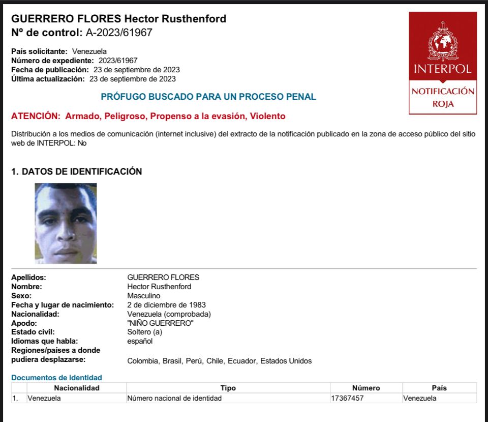 Ficha del Niño Guerrero en la Interpol.