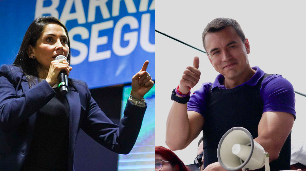 Los candidatos Luisa González y Daniel Noboa, durante eventos de campaña este fin de semana.