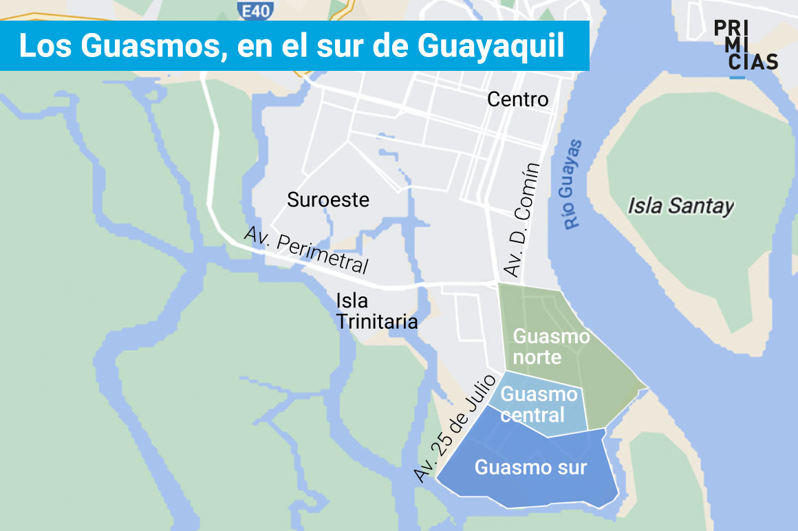 Mapa de El Guasmo, al sur de Guayaquil.