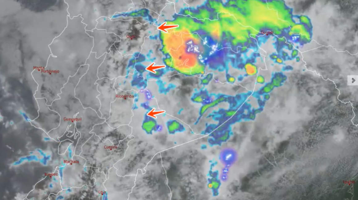 Captura de pantalla de los monitoreos de lluvias del Inamhi.