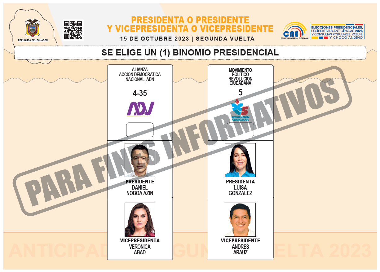 Papeleta presidencial de la segunda vuelta electoral 2023.