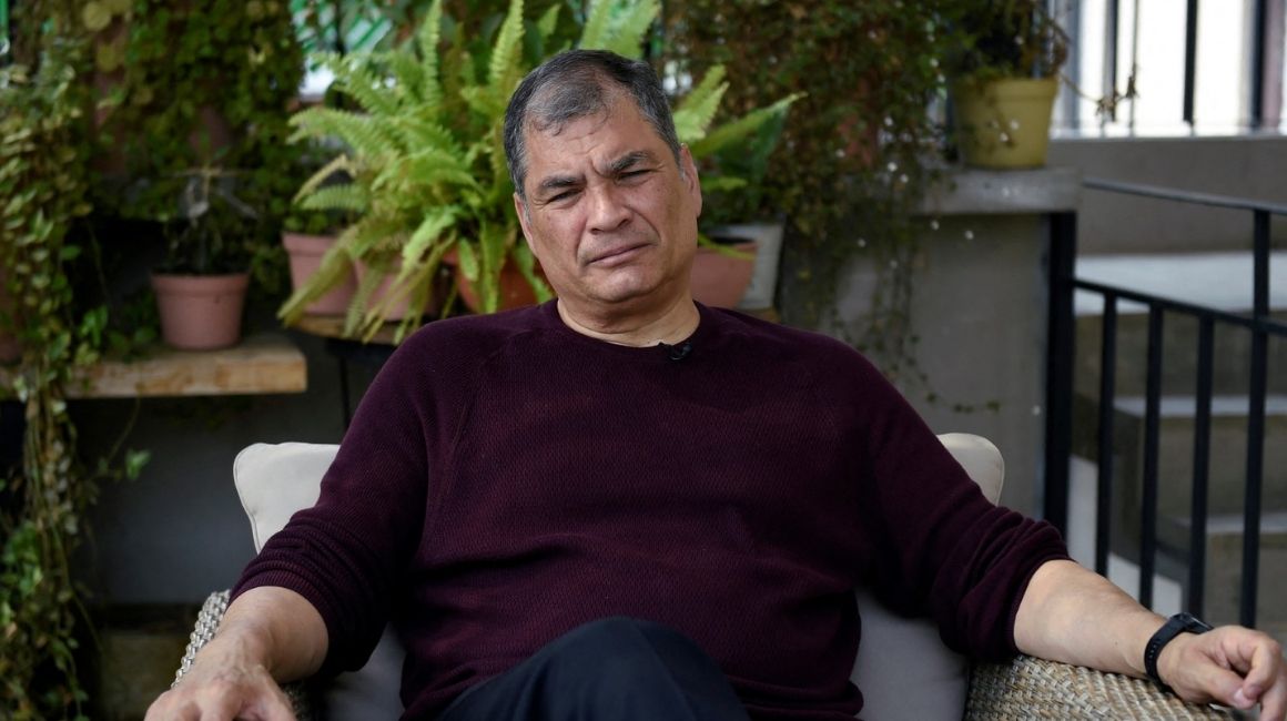 Rafael Correa en una entrevista con la AFP en el barrio Coyaocán de la Ciudad de México el 13 de abril de 2021