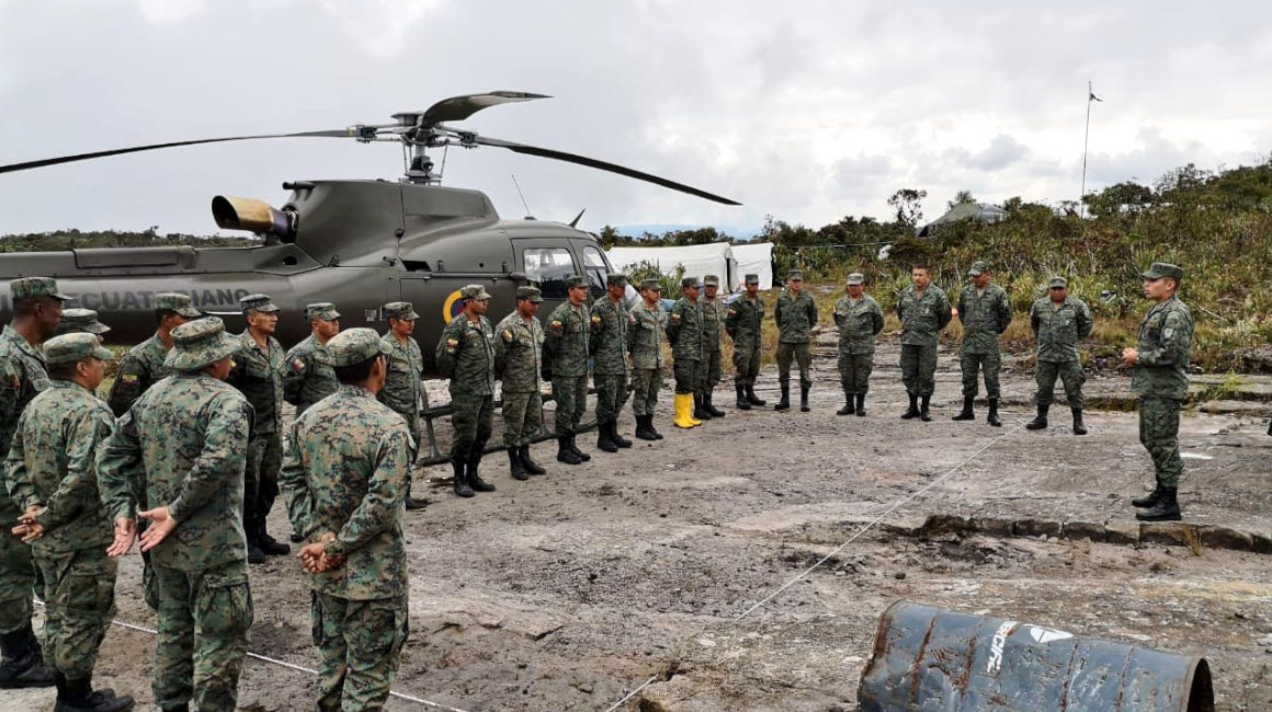 Militares ecuatorianos en el kilómetro cuadrado de Tiwintza, el 27 de julio de 2018.
