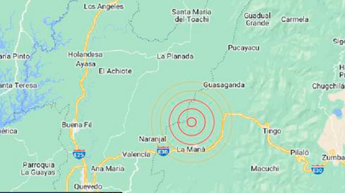 Epicentro del sismo de 5.2 grados en Ecuador el 6 de noviembre de 2023.
