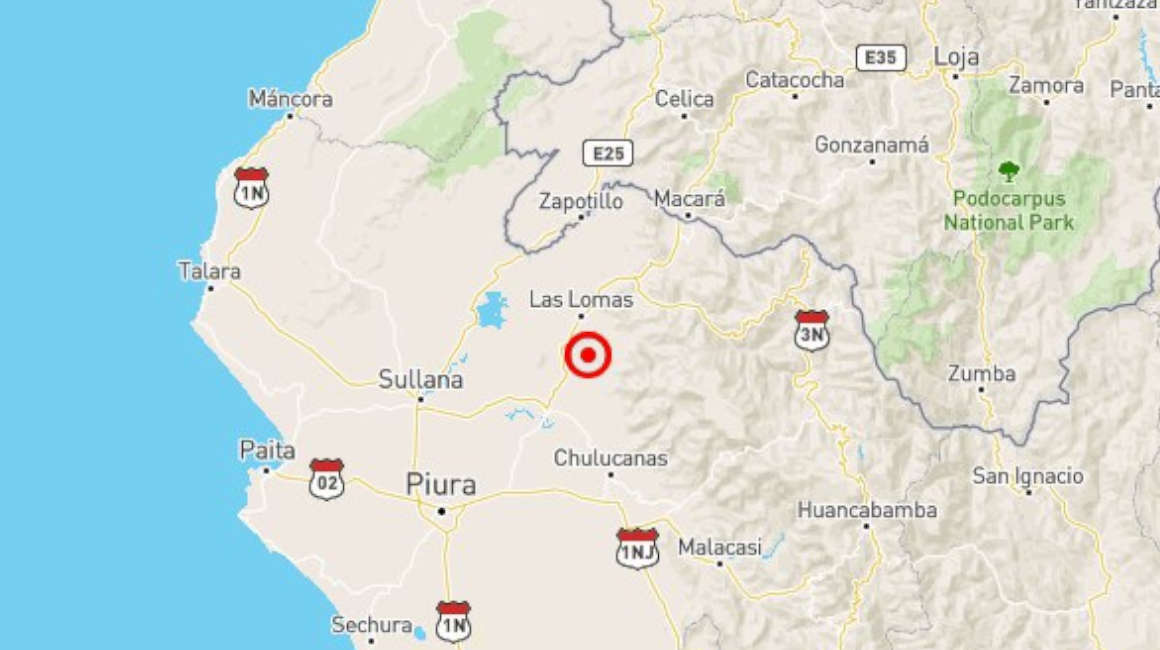 Imagen del epicentro del sismo de magnitud 4,1 registrado en la frontera entre Perú y Ecuador, el 9 de noviembre de 2023.