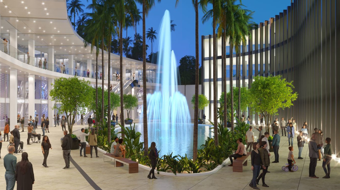 La plaza comercial contará con fuentes de agua. 