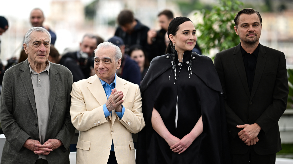 Robert de Niro, Martin Scorsese, Lily Gladstone y Leonardo DiCaprio posan durante el photocall de la película 'Killers of the Flower Moon' en el Festival de Cannes