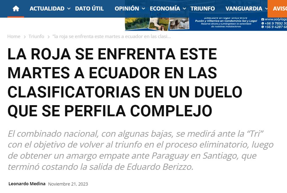 La Nación describe al duelo ante Ecuador como 