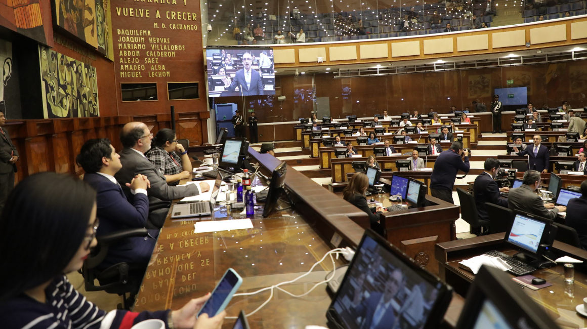 El Pleno de la Asamblea, durante la reinstalación del juicio político contra el expresidente Guillermo Lasso, este 29 de noviembre de 2023.