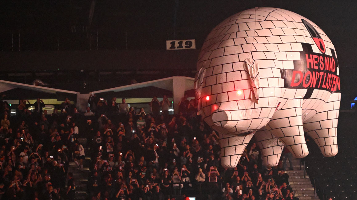 Algie, el cerdo que grafica la portada del disco 'Animals', es infaltable en los conciertos de Roger Waters.