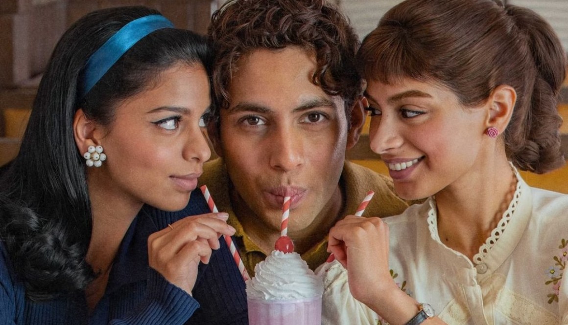 Suhana kahn, Agastya Nanda y Khushi Kapoor en una imagen de 'The Archies'.