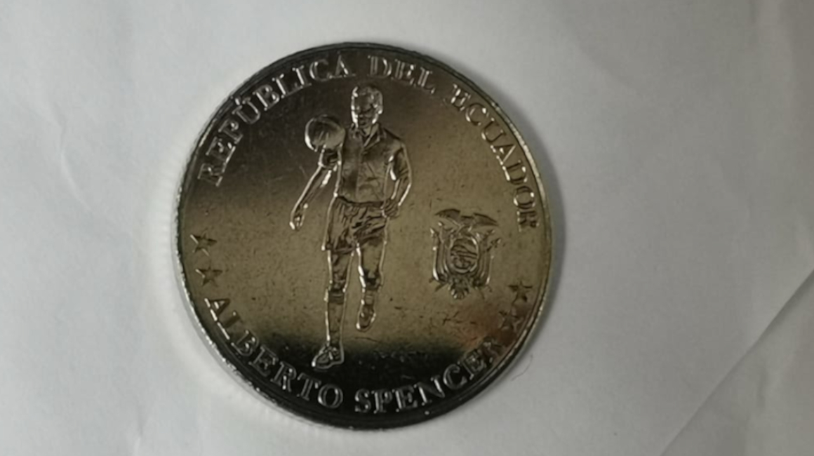 La moneda de 25 centavos con la imagen de Alberto Spencer.