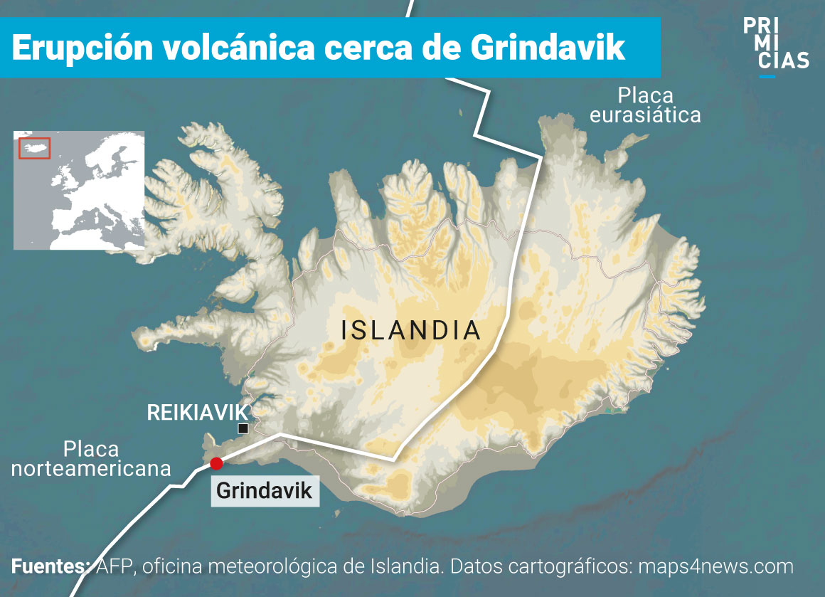 Erupción volcánica en Islandia, mapa ubicación